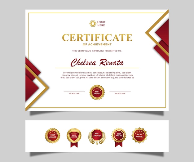 Certificado de paisagem de luxo simples moderno de design de realização vermelho dourado cor 9