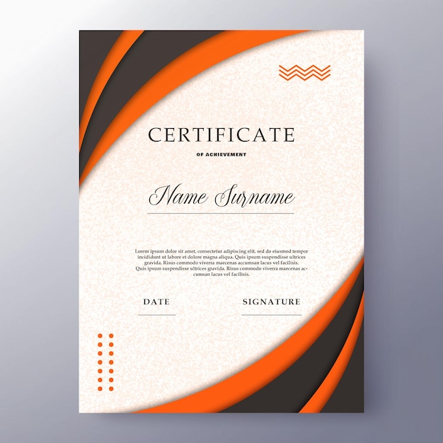 PSD certificado de realização com sotaque laranja moderno em fundo texturizado