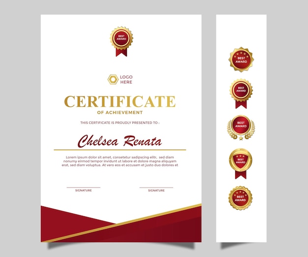 certificado de retrato simples moderno de design de conquista vermelho dourado luxo 10