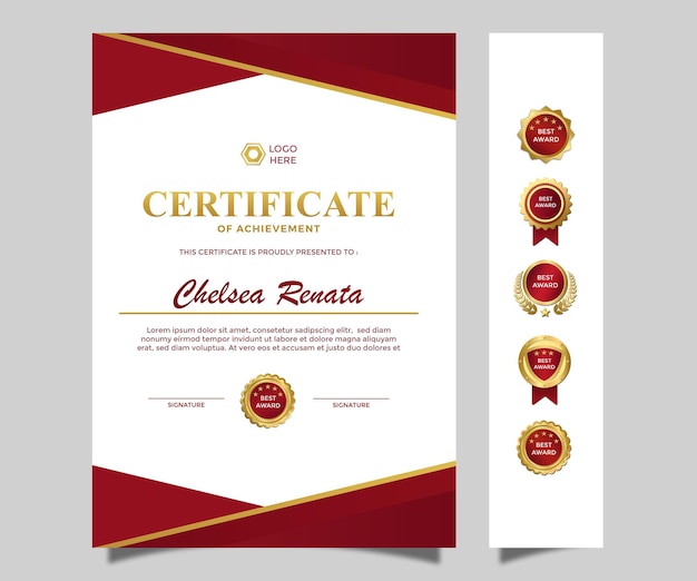 certificado de retrato simples moderno de design de conquista vermelho dourado luxo 11