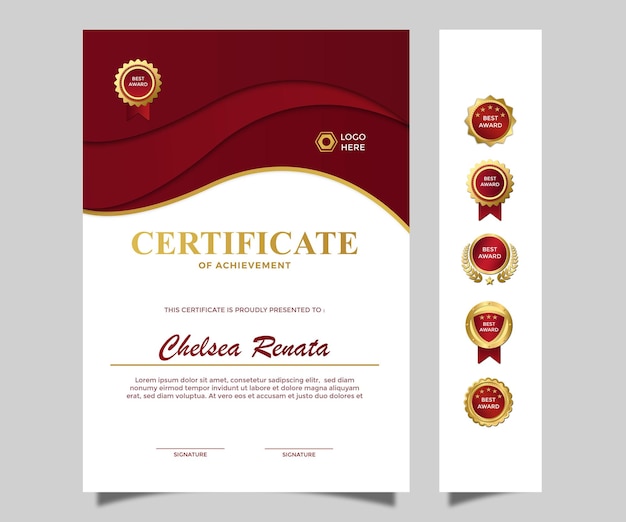 certificado de retrato simples moderno de design de conquista vermelho dourado luxo 1