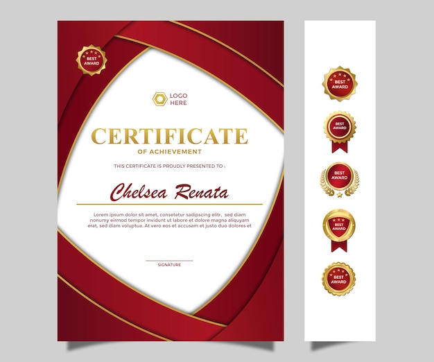 certificado de retrato simples moderno de design de conquista vermelho dourado luxo 8