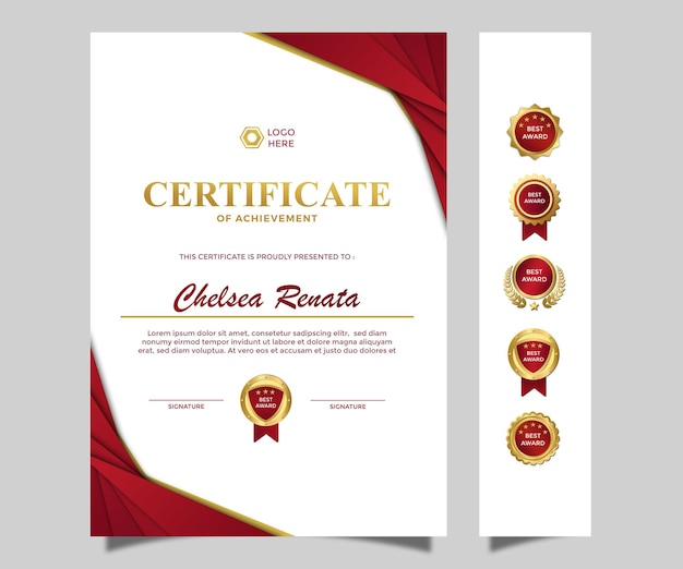 certificado de retrato simples moderno de design de conquista vermelho dourado luxo