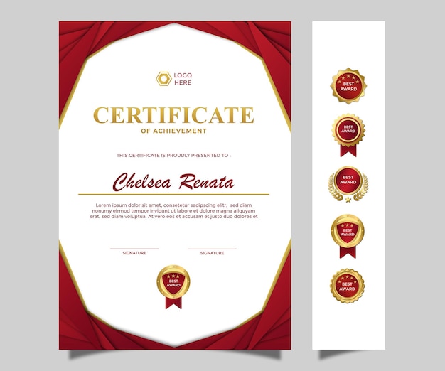 Certificado de retrato simples moderno de design de conquista vermelho dourado luxo