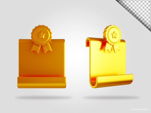 Certificado dourado 3d render ilustração isolada