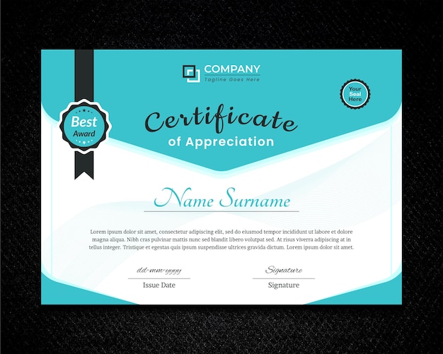 Certificado elegante de modelo moderno de apreciação Modelo de certificado de diploma com emblemas