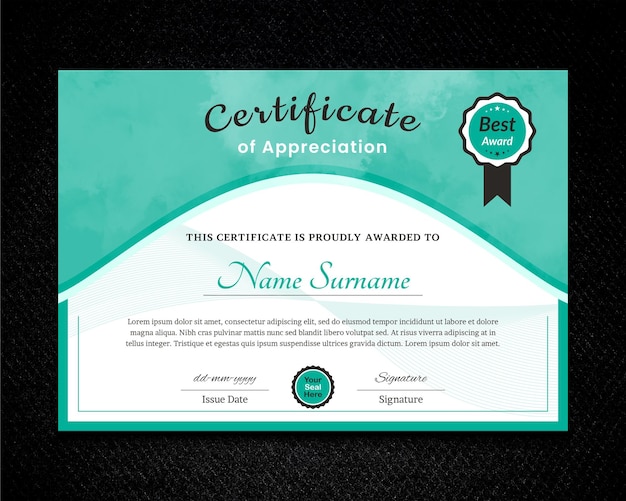Certificado elegante de modelo moderno de apreciação Modelo de certificado de diploma com emblemas
