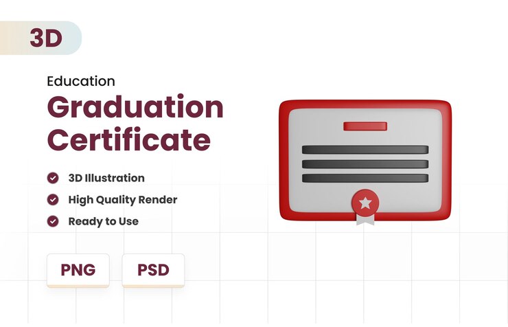 PSD certificado de graduación en 3d