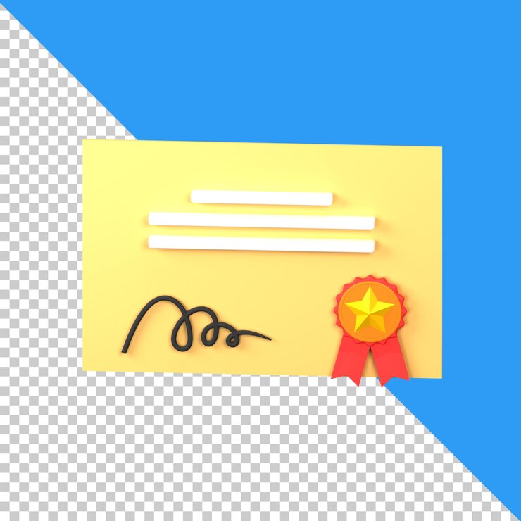 PSD certificado de icono 3d del paquete educativo con fondo blanco