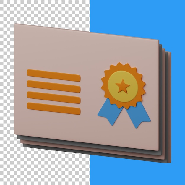 Certificado de ilustración 3D aislado en el fondo transparente