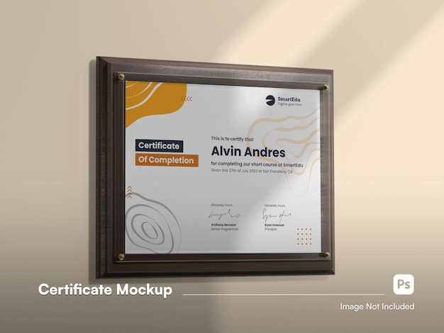 PSD certificado isométrico mockup 3d isolado em uma parede