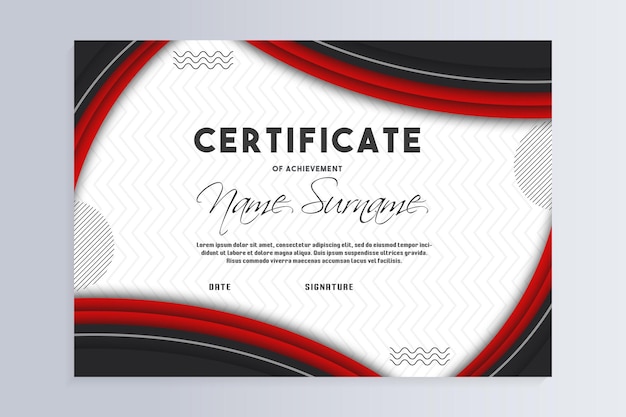 Certificado de logro de onda roja y negra para cualquier ocasión