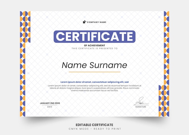 Certificado moderno con plantilla editable de patrón abstracto simple