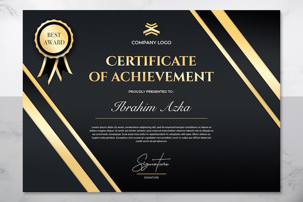 Certificado de oro moderno de plantilla de logro