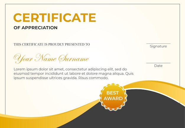 un certificado para el premio PSD