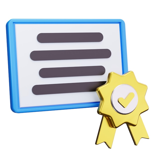 Certificado renderizado en 3D con sello de oro