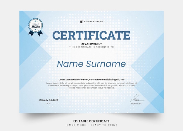 Certificat moderne avec modèle modifiable simple dégradé bleu