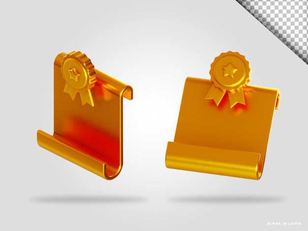 Certificat d'or illustration de rendu 3d isolée