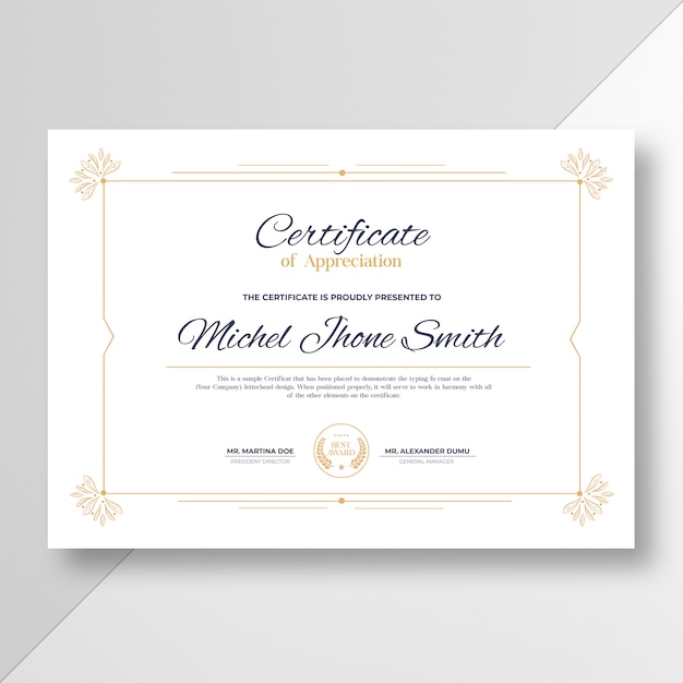 certificato di apprezzamento