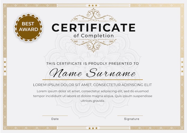 Certificato di lusso con cornice elegante