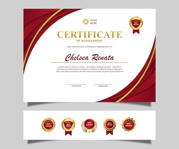 Certificato di paesaggio di lusso moderno semplice di realizzazione design colore rosso dorato 4