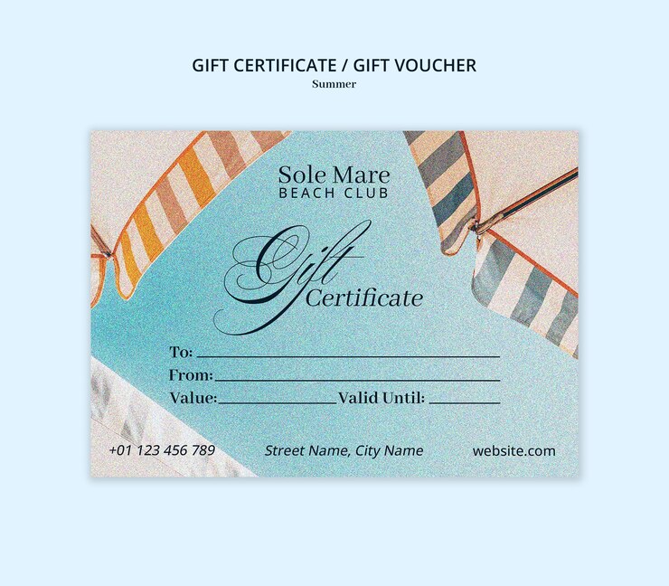 PSD certificato di regalo del sole mare beach club