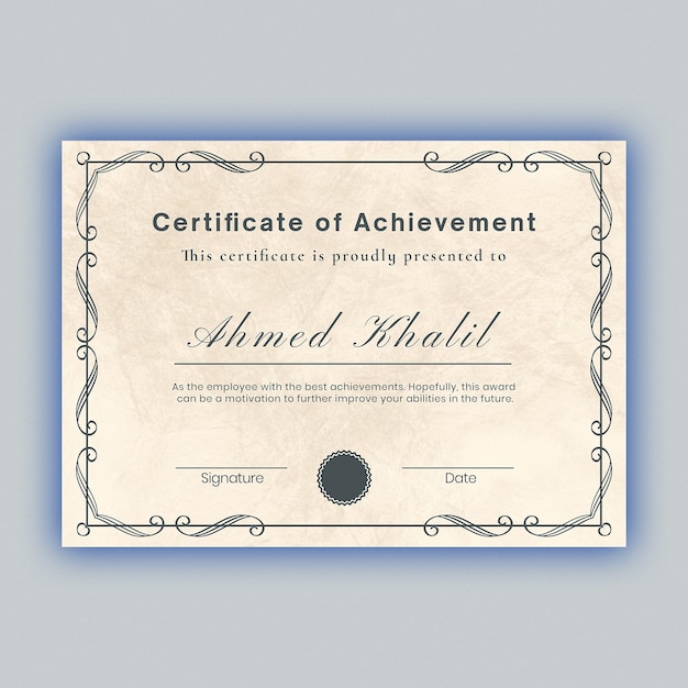 Certificato di successo formale vecchio