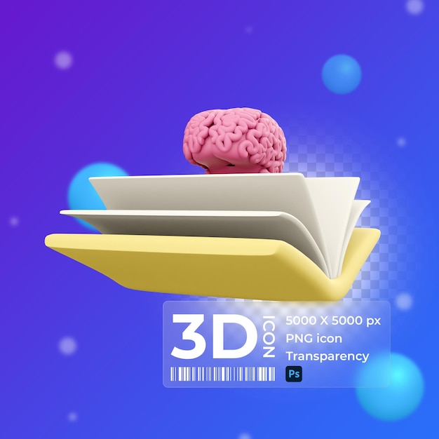 cerveau rendu 3d dans le livre livre de rendu 3d dans l'icône du cerveau illustration 3d conception éducative pour enfants livres de conception graphique