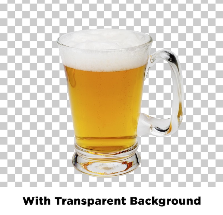PSD cerveza en una taza de vidrio transparente con cabeza espumosa
