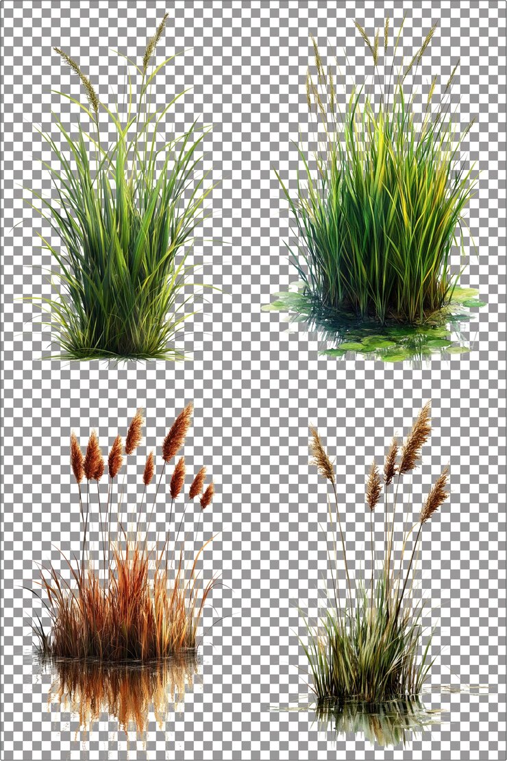 Césped pantanoso Naturaleza salvaje e indomable Hiperrealista PNG aislado con fondo transparente y claro