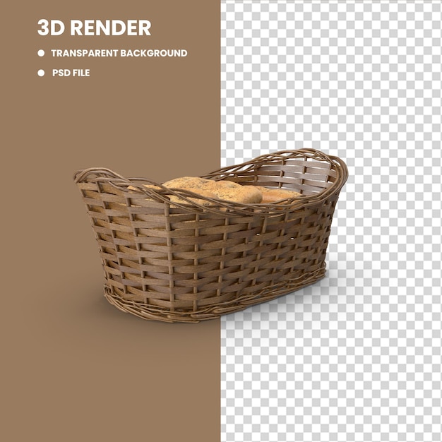 Cesta com imagem de renderização 3d de pão