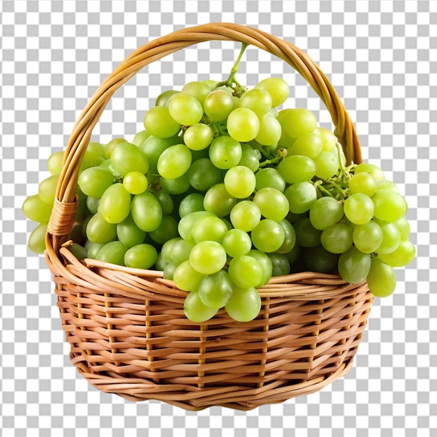 PSD cesta com uvas verdes isoladas em fundo transparente