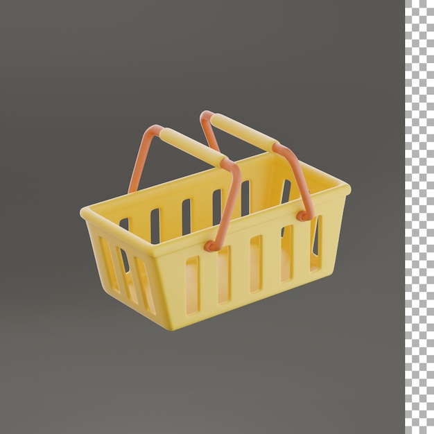 Cesta de la compra amarilla Representación 3d