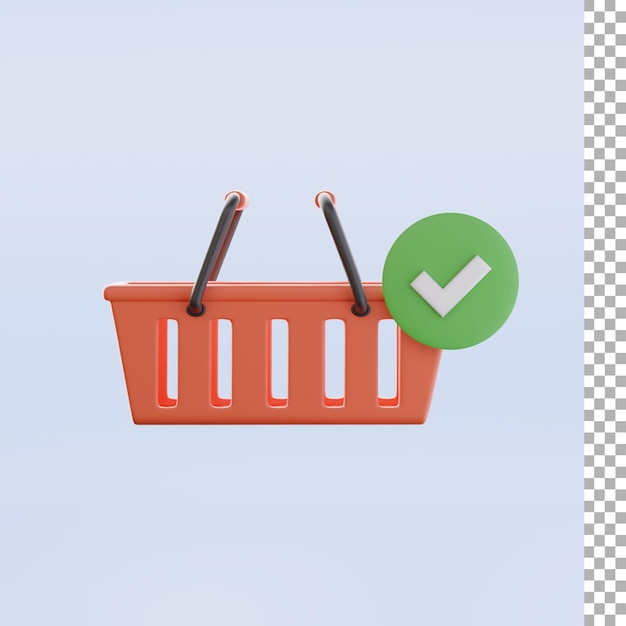 Cesta de la compra con marca de verificación icono 3d