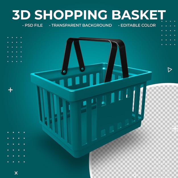 Cesta de la compra de plástico 3d aislada