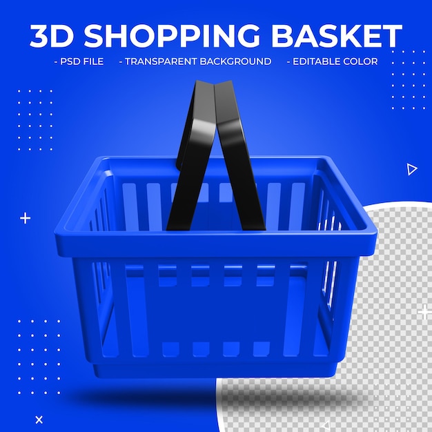 PSD cesta de la compra de plástico azul 3d aislada