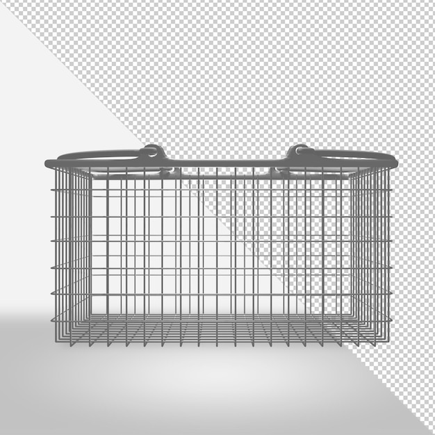 Cesta de la compra realista en 3D con otra vista lateral. Cesta de supermercado PNG object