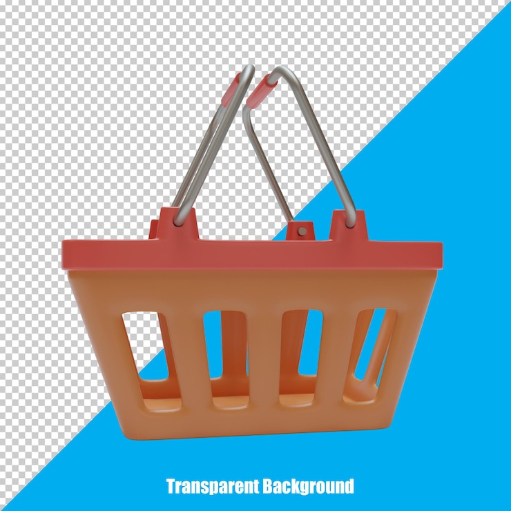 PSD cesta de la compra vacía naranja estilizada en 3d sobre fondo transparente