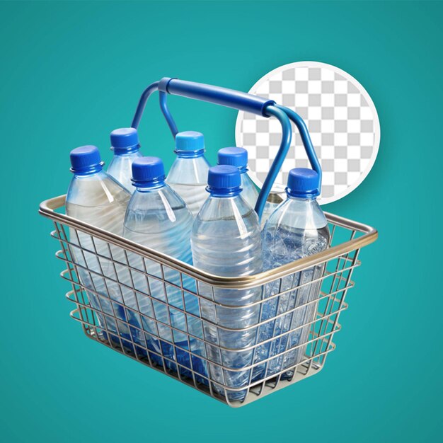 PSD cesta de compras con enfriador de agua y botellas de dispensador de agua renderización 3d