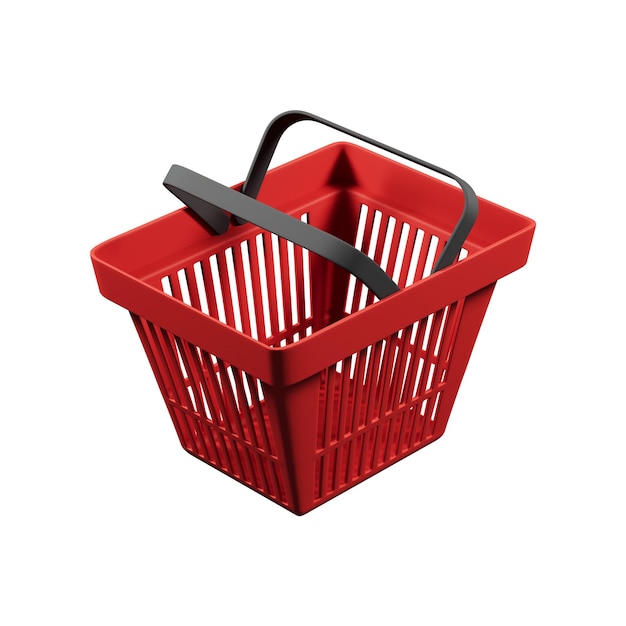 Cesta de compras de plástico roja con un mango