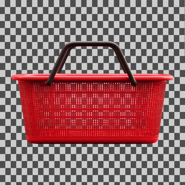 PSD cesta de compras de plástico roja con manijas negras aislada png