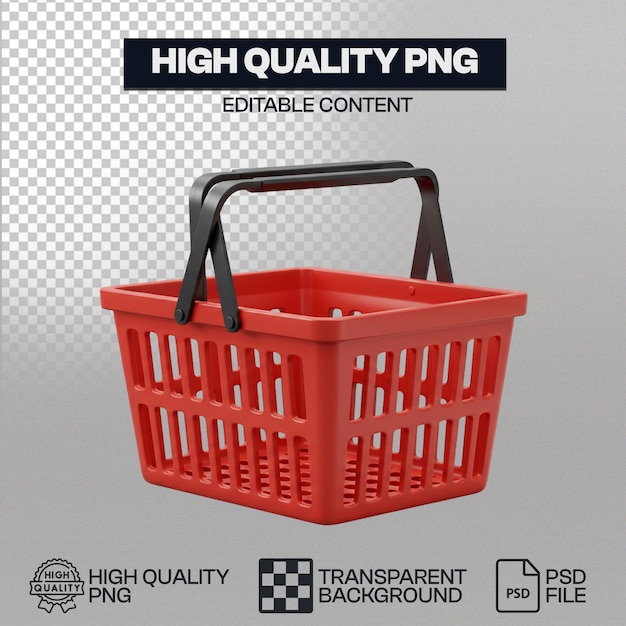 Cesta de compras roja con manijas negras - Renderizado en 3D