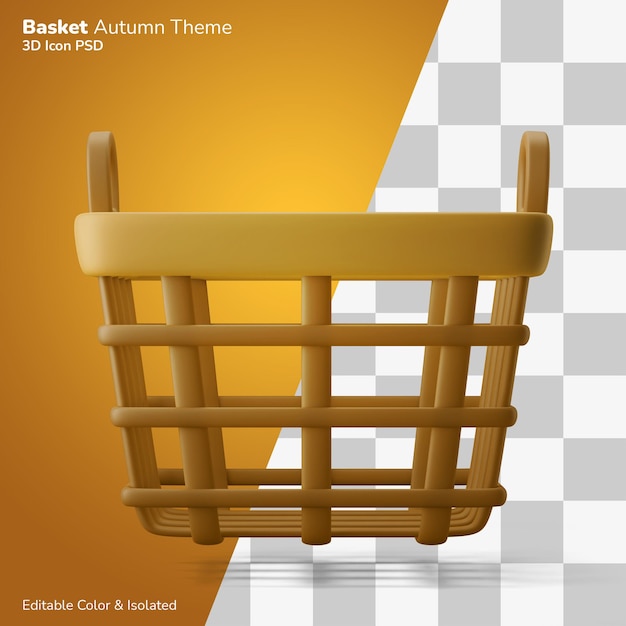 Cesta de cosecha de ratán tradicional icono de renderizado de ilustración 3d aislado editable