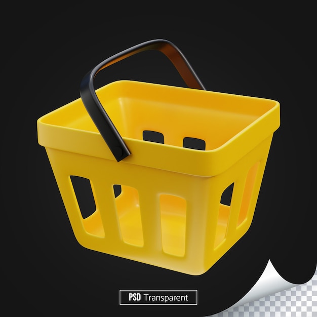 Cesta de compras 3d render ilustração conceito de compras on-line ícone de cesta de compras de plástico