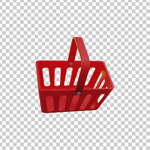 Cesta de compras 3d vermelha isolada