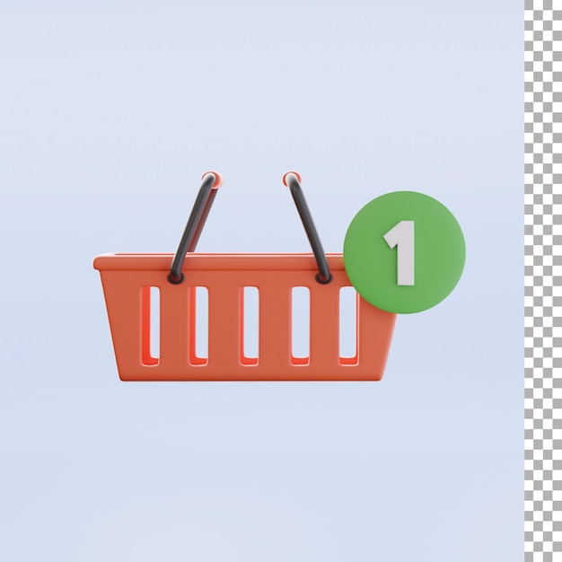 Cesta de compras e ícone 3d de notificação