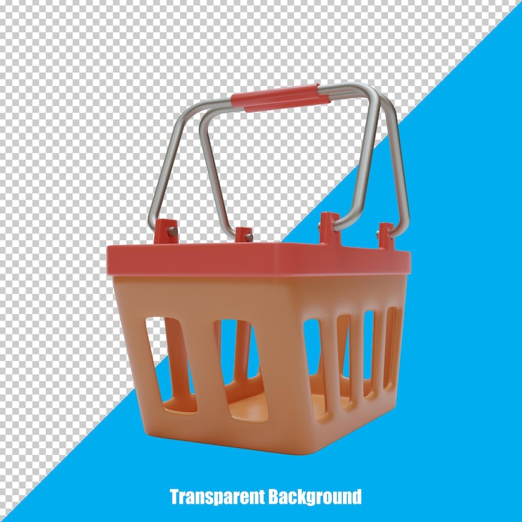 PSD cesta de compras vazia alaranjada estilizada 3d no fundo transparente