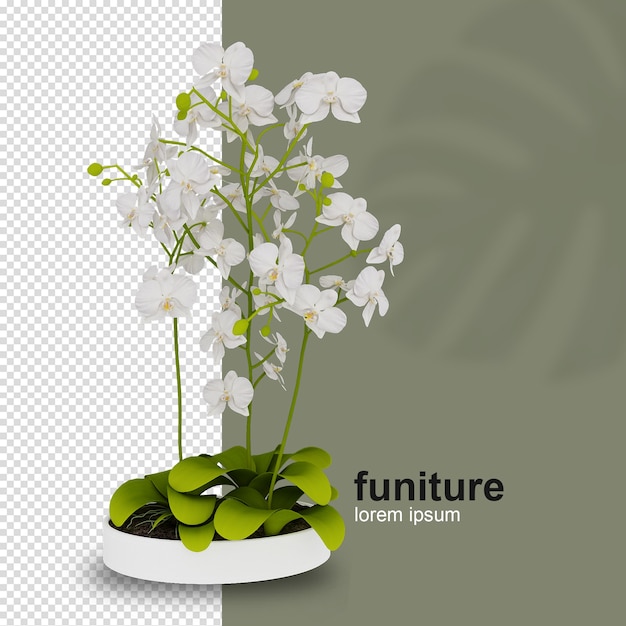Cesta de flores com vista frontal em renderização 3d