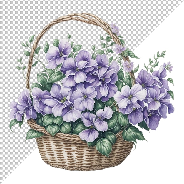 PSD cesta de flores em aquarela