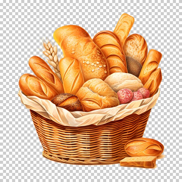 Cesta de ilustração com pão em fundo transparente